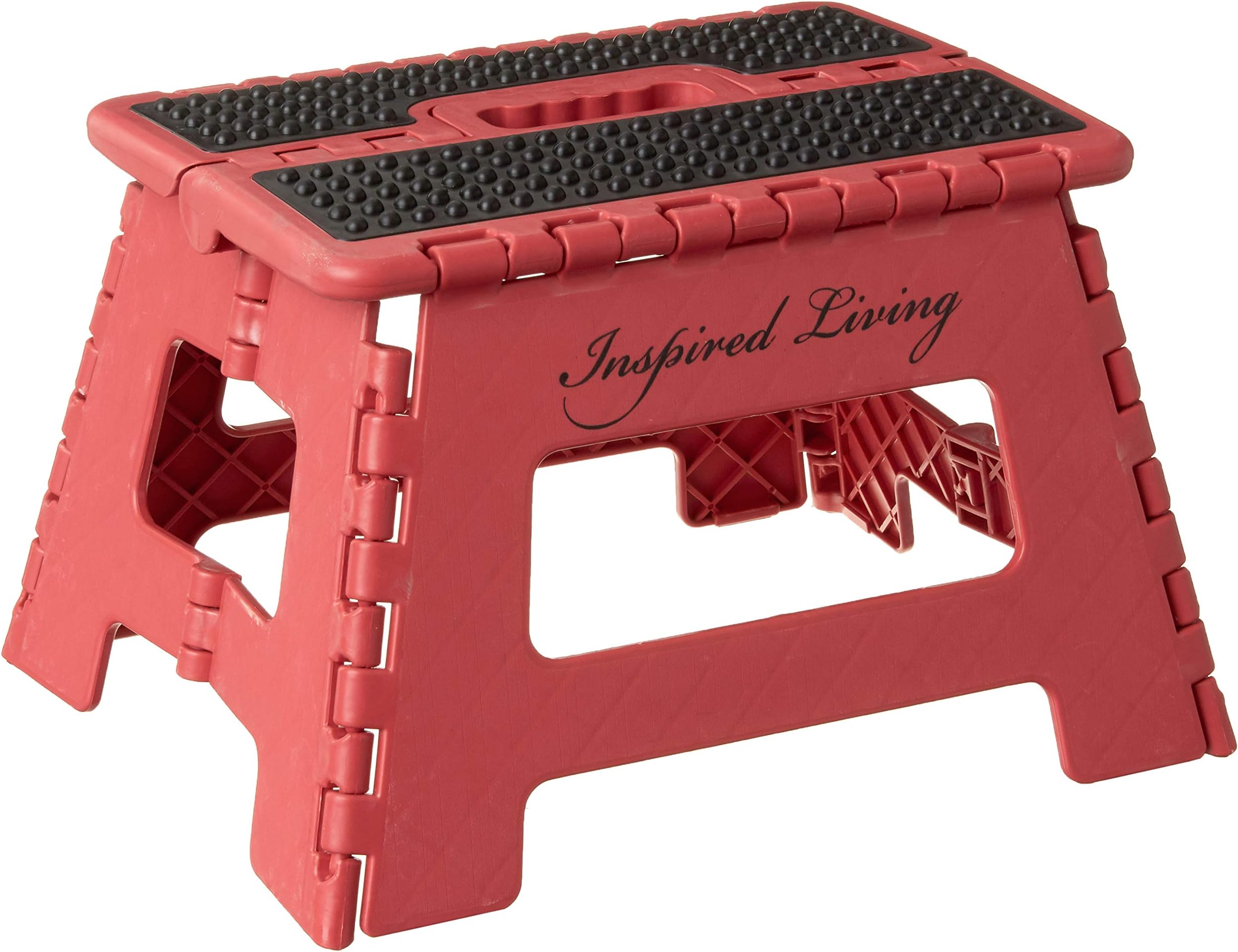 Inspired Living9" Step Stool, Folding Step Stools for Adults, Plastic Foldable Step Stools Kids, Holds Up To 330 lbs, Collapsible Folding Stool for Kitchen, Bathroom, Bedroom - Red