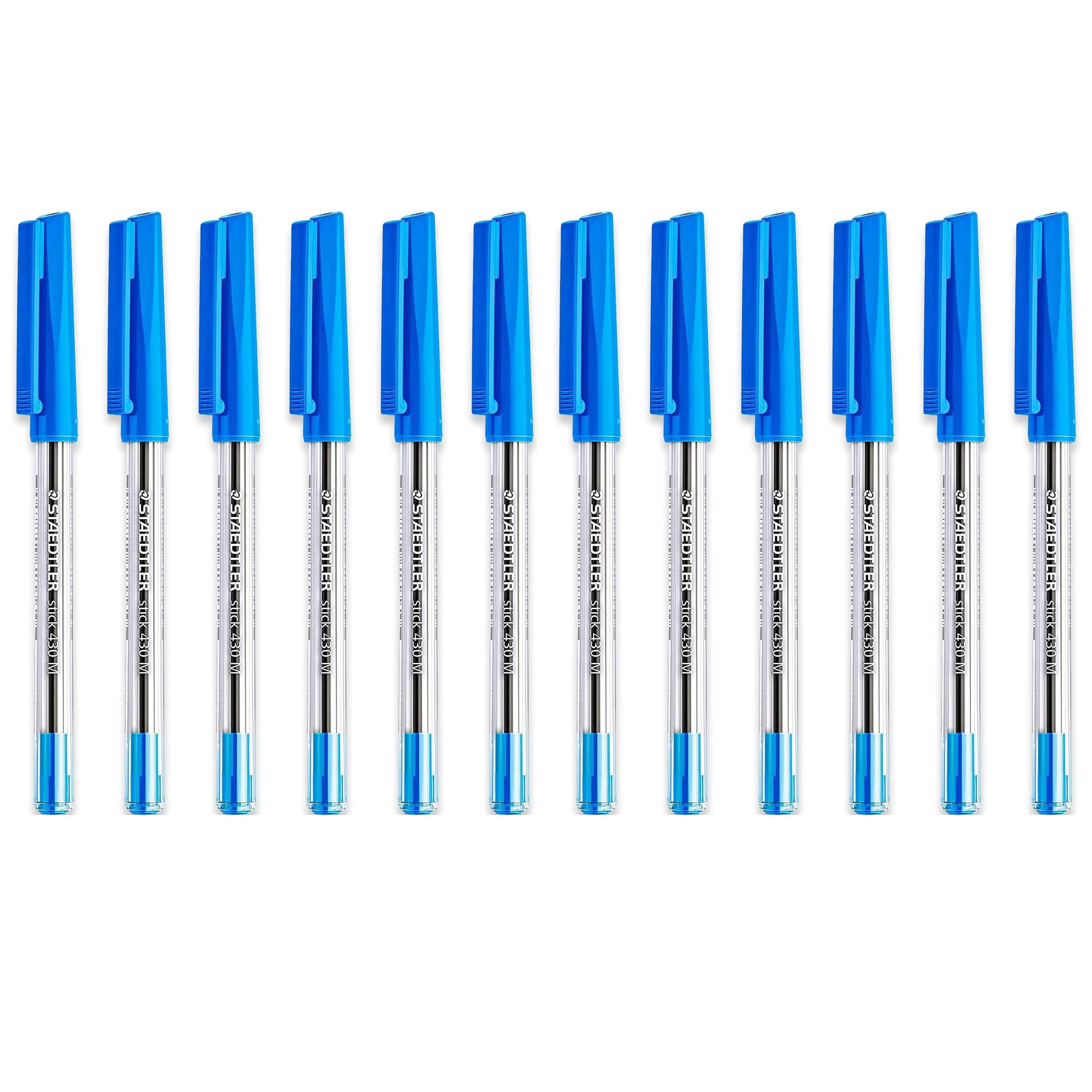 STAEDTLER Medium 0.5mm 430 M Stick Ballpoint Pens Writing Pen Smooth - Blue Ink (12)