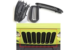MOEBULB Upgrade Clip in Version Mesh Front Grill Insert Grille Cover Trim Compatible for 2007-2015 Jeep Wrangler JK 2-Door & 4-Door (without key hole, Matte Black)