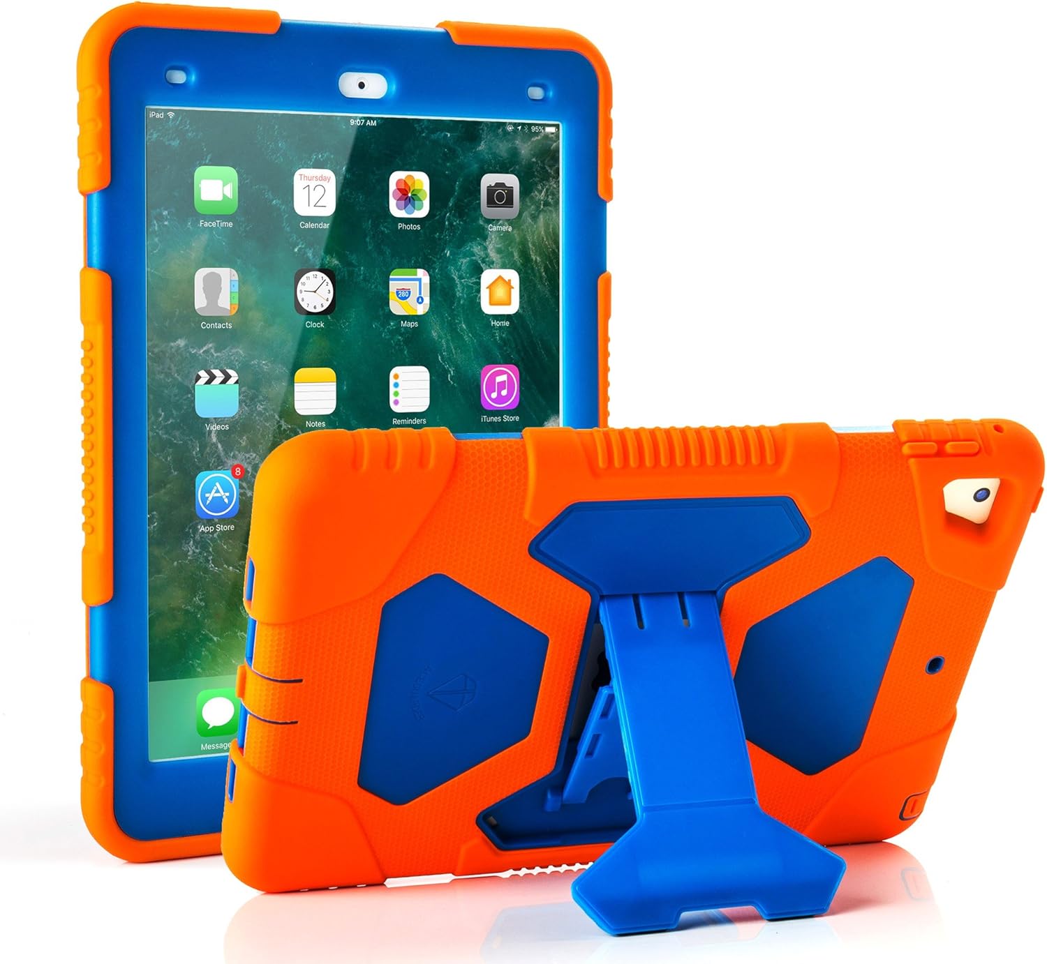 New iPad 9.7 2018/2017 Case, KIDSPR Lightweight Shockproof Rugged Cover with Stand Protective Full Body Rugged for Kids for New iPad 9.7 inch 2018/2017 (6th Gen, 5th Gen) (Orange/Blue)