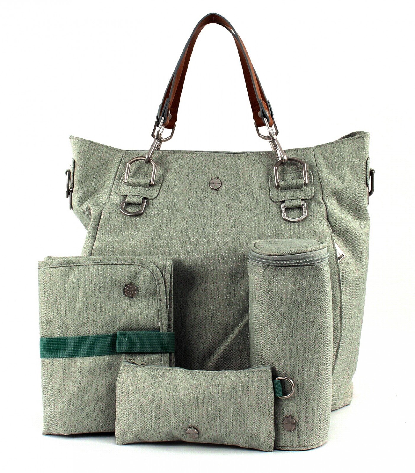 Lassig Green Label Mix 'n Match Diaper Bag Shoulder Bag Handbag Tote-Bag includes Matching Insulated Bottle Holder, wipeable Changing Mat, Stroller Hooks and lots of compartments, has different Colored Straps to Change Length of Bag, Light grey