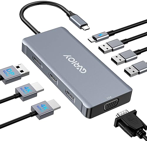 Laptop Accessories - USB C to Dual HDMI Adapter, Multi Display Docking Station Dual Monitor with 2 HDMI, Displayport, VGA, 100W PD, 3 USB Ports, USB C Hub Multiport Dongle Compatible with MacBook/Dell/HP/Lenovo Laptops