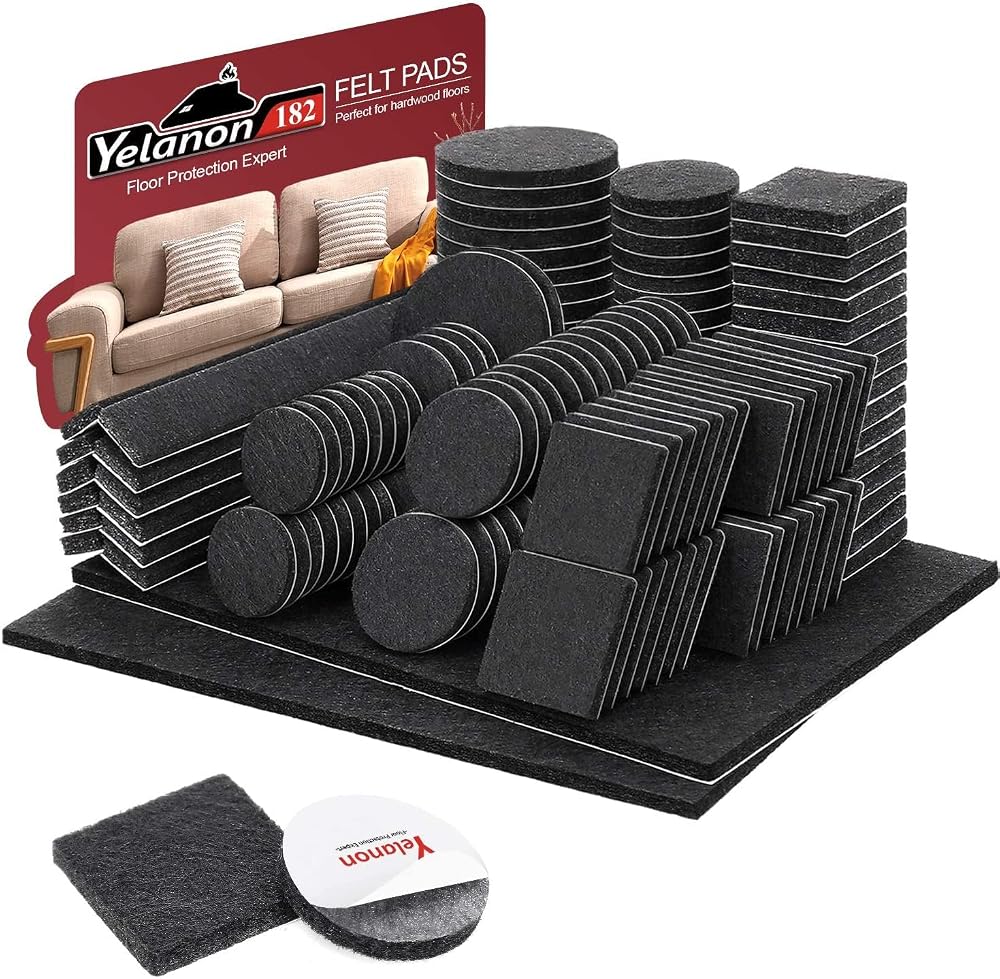 Yelanon Felt Furniture Pads 182 Pcs Self-Adhesive Floor Protectors