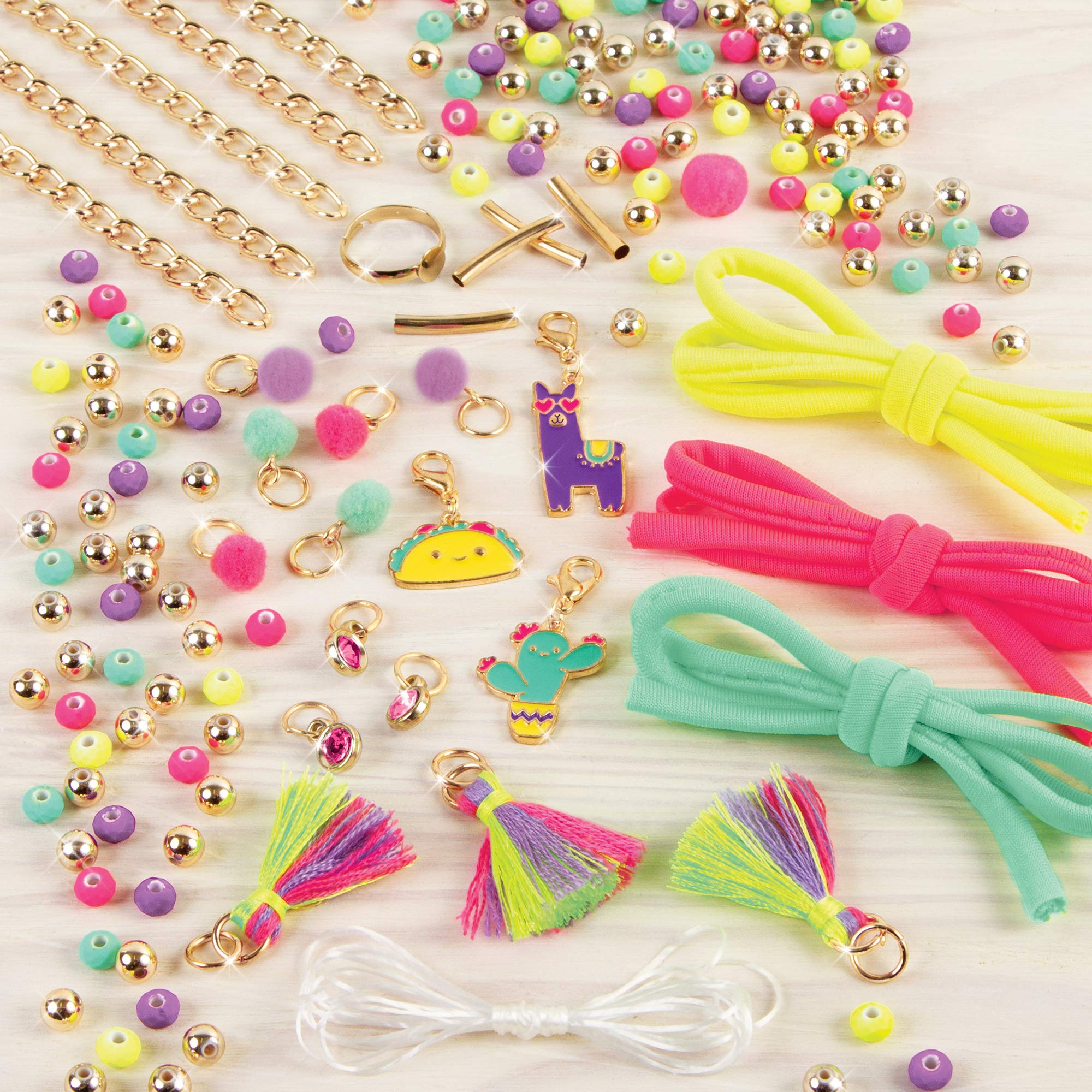 Make It Real: Neo-Brite Chains & Charms Kit - Create 10 Unique Cord & Tassel Charm Bracelets, 195 Pieces, Includes Play Tray,DIY Playful Charm & Jewelry Kit, Tweens & Girls, Arts & Crafts, Ages 8+