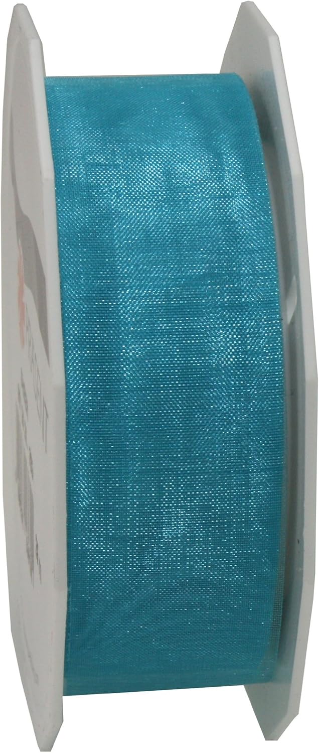 PRÄSENT Organza Ribbon, Polyester, Turquoise, 25mm-25m, 25 mm
