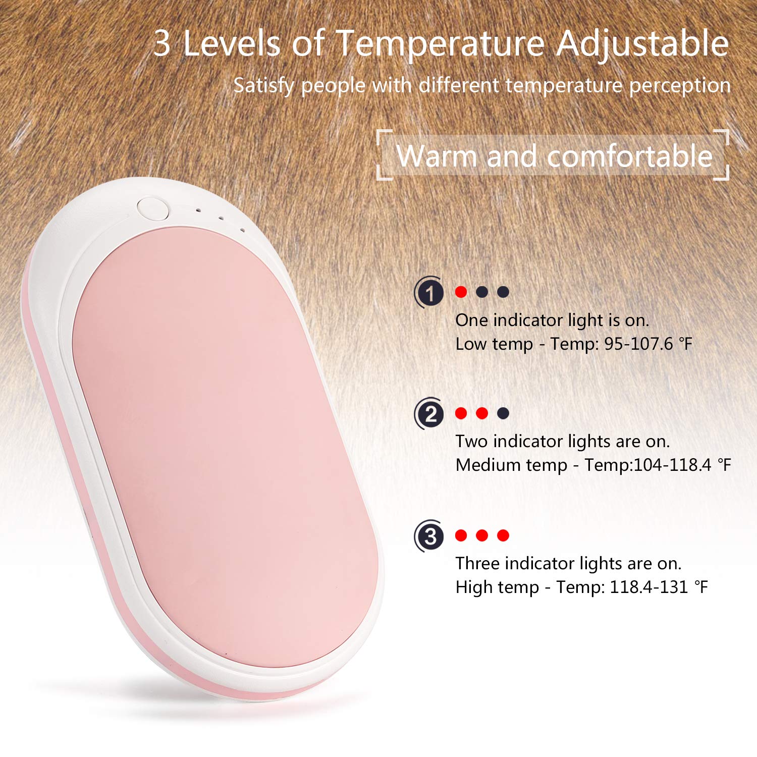 LOMIDA Hand Warmers Rechargeable 5200mAh Power Bank 2-in-1 Portable Battery Charger, Electric Double-Side Pocket Reusable Hand Warmers, Best Gift for Women and Men in Winter (Pink)