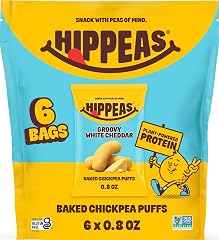 HIPPEAS Chickpea Puffs, Groovy White Cheddar, Gluten Free Snacks, Dairy Free, Vegan, 0.8oz, Pack of 6, 3g Protein, 2g Fiber, 