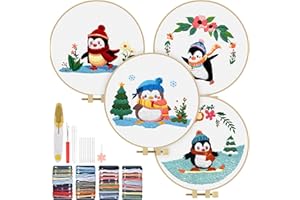 TINDTOP Embroidery Kit for Adult, Penguin Embroidery Stitch Practice Kits for Beginners Include Embroidery Cloth Hoops Threads for Craft Lover Hand Stitch with Embroidery Skill Techniques