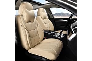 BWTJF Front Seat Covers, Universal Seat Covers for Cars 2 Pieces, Waterproof Leather Auto Seat Protectors with Head Pillow, Car Seat Cushions Fit for Most Sedans SUV Pick-up Truck, Beige