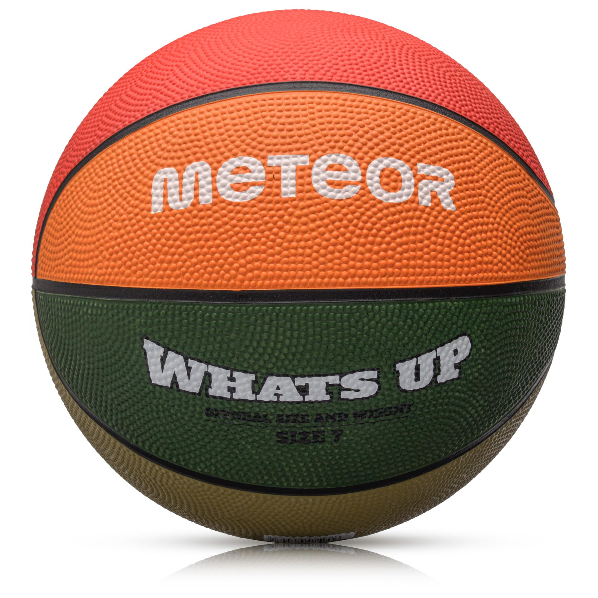 meteor - What's Up Kids' Mini Basketball – Durable Rubber Surface for Outdoor & Indoor Play – Mini Ball Deep Grooves for Better Grip - Abrasion Resistant, Non-slip Surface - Size 7 - Green/Orange