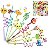 24 PCS Summer Beach Drinking Straws for Ball Pool Beach Birthday Party Decorations Plastic Straws with 2 PCS Cleaning Brushes (Sunshine Beach)