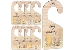 Hatzelou 8Pcs Winnie Baby Closet Dividers, Winnie Baby Clothes Dividers for Closet, Newborn Baby Stuff for Baby Boys Girls, Wooden Double-Sided Baby Hanger Organizer from Newborn to Toddler