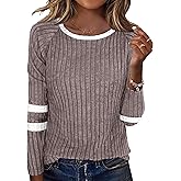 ANRABESS Women Long Sleeve Tops Color Block Casual Shirts Lightweight Sweaters Fall Fashion Outfits 2025 Teen Girls Clothes