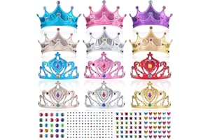 FLMRIOY 17 Pcs Princess Party Crowns Set Kids Party Supplies Tiaras Making Kit with Diamond Stickers for Little Girls Gifts