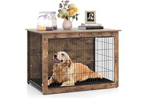 Giantex Dog Crate Furniture with Cushion - 39" L Indoor Dog Kennel with Double Doors, Left or Right Side Door, Wooden Dog Cag