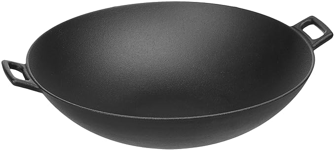 AmazonBasics Heavy Duty Pre-Seasoned Cast Iron Wok Pan, 3.9 Kgs - (Induction Compatible)