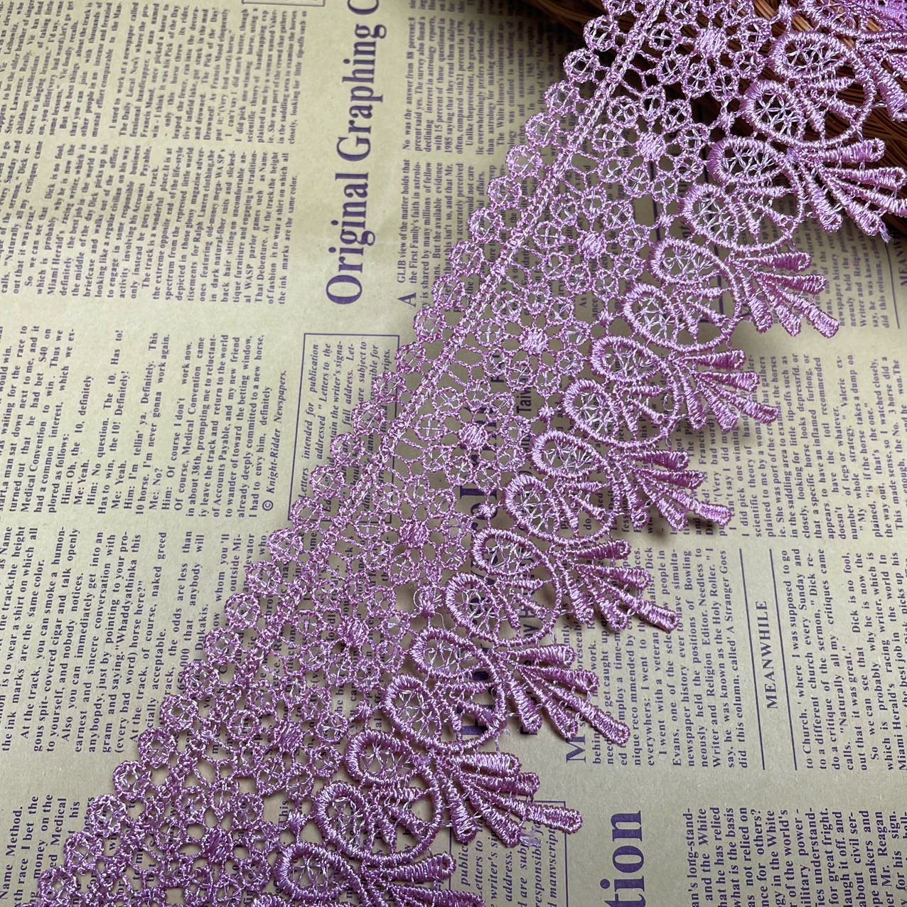 9CM Width Europe Chips Pattern Inelastic Embroidery Lace Trim,Curtain Tablecloth Slipcover Bridal DIY Clothing/Accessories.(2 Yards in one Package) (Pinkish-Purple)