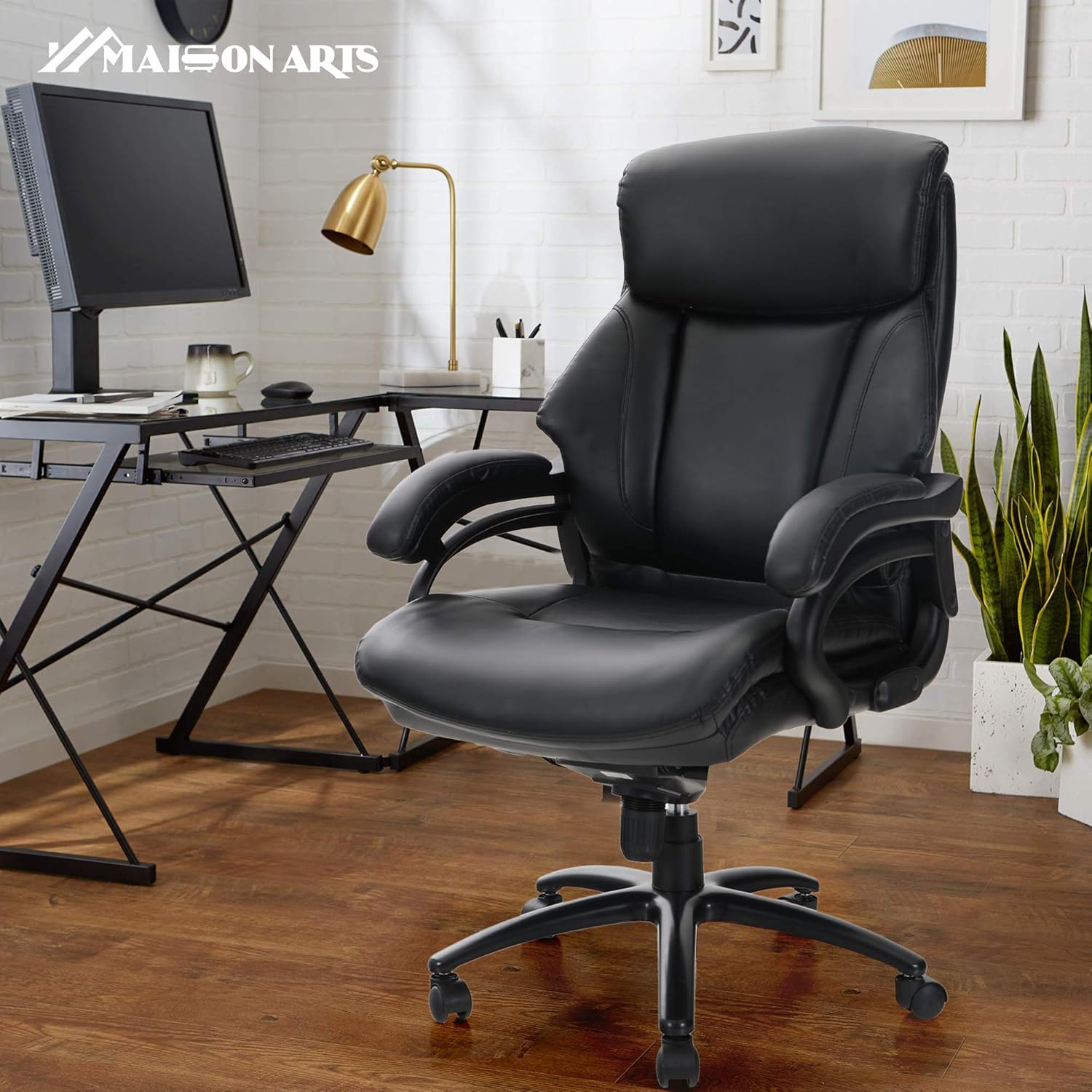 MAISON ARTS Big and Tall Executive Office Chair, Ergonomic High Back Bonded Leather Massage Computer Desk Chair Task Swivel Chair with Rocking Function and Heavy Duty Metal Base for Home Office, 400LB: Kitchen & Dining