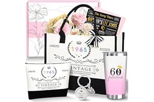 Unipinkart 60th 1965 Birthday Gifts for Women, 60 Year Old Birthday Fabulous Gifts for Women, Cool 60th Gift Canvas Tote Bag Set for Woman, Turning 60th Cup Gift Basket for Her Mom Sister Wife