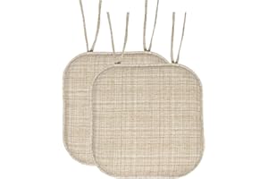 Sweet Home Collection Chair Cushion Memory Foam Pads with Ties Honeycomb Pattern Slip Non Skid Rubber Back Rounded Square 16" x 16" Seat Cover, 2 Pack, Aria Beige 6 pack
