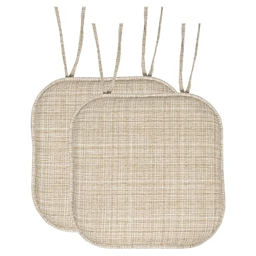 Sweet Home Collection Chair Cushion Memory Foam Pads with Ties Honeycomb Pattern Slip Non Skid Rubber Back Rounded Square 16" x 16" Seat Cover, 2 Pack, Aria Beige 6 pack