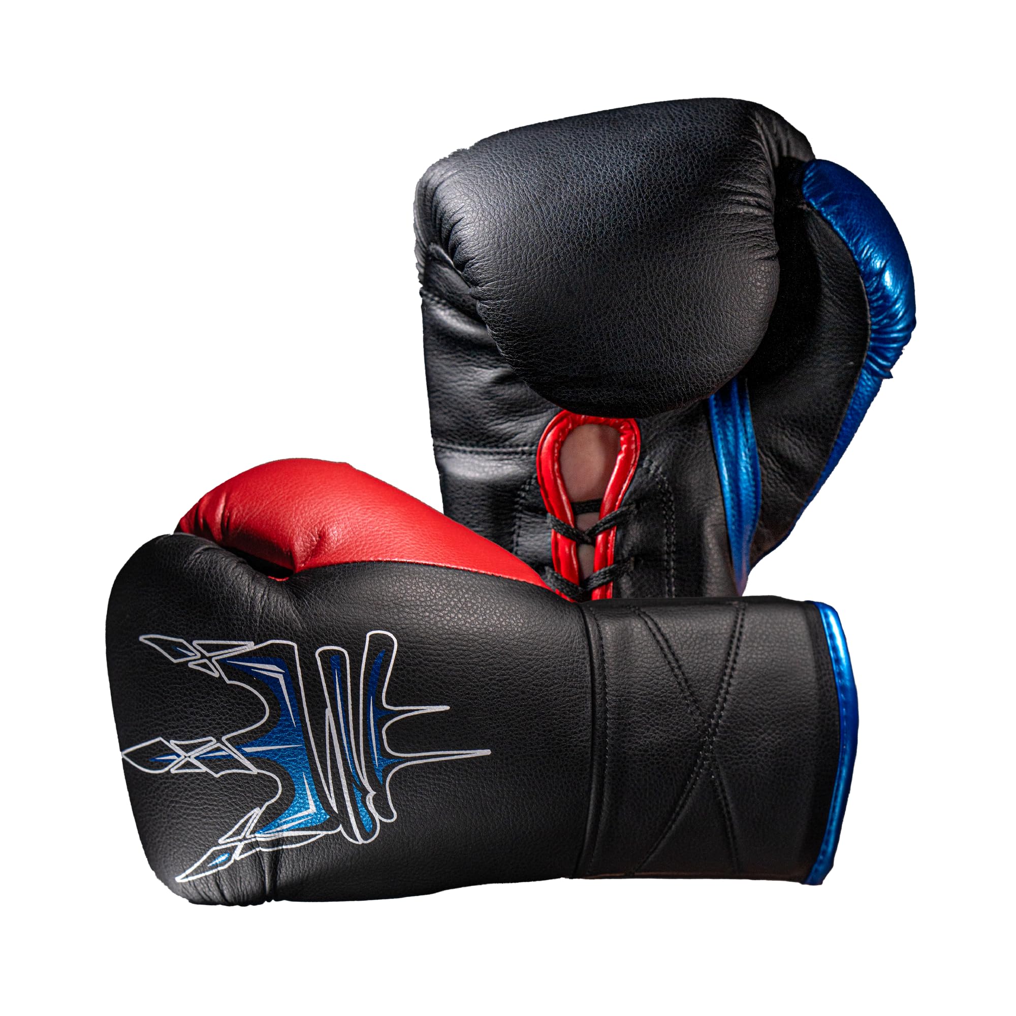 Model 3 12oz Boxing Glove in Black/Red/Blue by Endangered Fightwear - Pair of Lace Up Leather Gloves for Muay Thai, Boxing & MMA Fighting - Available in in 3 Colours - 2 Sizes - UK