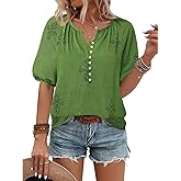 Unixseque Womens Summer Tops V Neck Short Sleeve Blouses Casual Button Down Shirts Floral Boho Clothing Trendy 2025