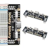 Lonely Binary 3-Pack Solderless Breadboard Power Supply 3.3V 5V USB-C | Switchable power supply module: 2 independent rails, 5V or 3.3V each, up to 500mA, USB-C 5V input, PPTC fuse, LED indicators