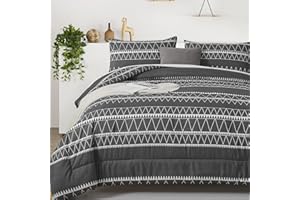 WONGS BEDDING Dark Grey Comforter Set King, Reversible Gray Boho Triangle Bedding Comforter Set for King Bed - 3 Pieces (1 Comforter + 2 Pillowcases), Lightweight Microfiber Bedding Set 104"x 90"