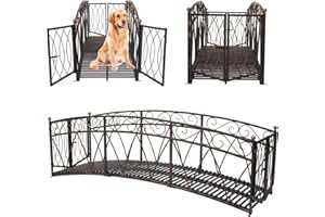 Kinsuite 8FT Metal Garden Bridge with Gate - 96”x 31”x 31.6”Decorative Footbridge Iron Bridge with Safety Siderails, Outdoor Decorative Yard Garden Arch for Backyards Fish Pond Stream, Dark Blonde