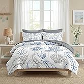 Pamnest Comforter Set Queen Size, Sea Shell Coral Seashell 7 Pcs Bedding for Kids and Adults, Vintage Beach Starfish Bed Sheet Sets with Fitted Sheet 2 Pillowcase & 2 Sham for Bedroom Bed Decor