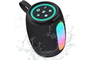PORTBOR Portable Bluetooth Speaker, Powerful Stereo Sound Small Wireless Speaker with Lights, IPX5 Waterproof, BT5.3 with AUX Input, TWS Pairing, for Outdoor Home Party Camping, Electronics Gifts for Him Her