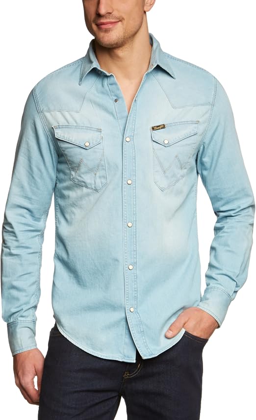 Chemise Denim Vintage Wrangler Pour Homme - Taille L - Coton - Italie - Occasion Très Bon état