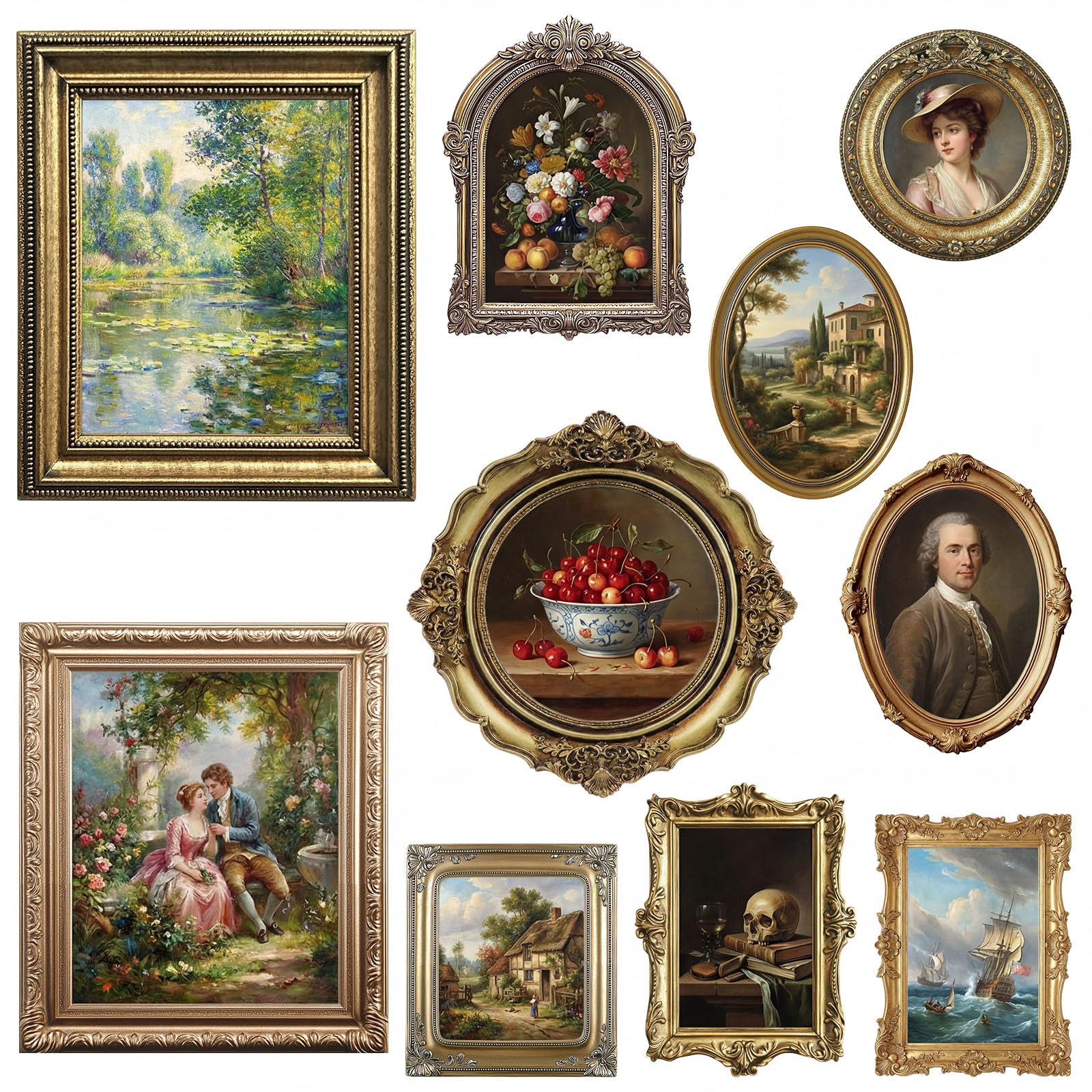 Photo 1 of ***these are pressed wood useable but faux frames***Xuhal 10 Pcs Gold Vintage Picture Frames for Wall, Flat Printed Patterns, Ornate Vintage Farmhouse Photo Frame Multi Sizes, Antique French Country Wall Art for Gallery Bedroom Living Room Home Decor***th