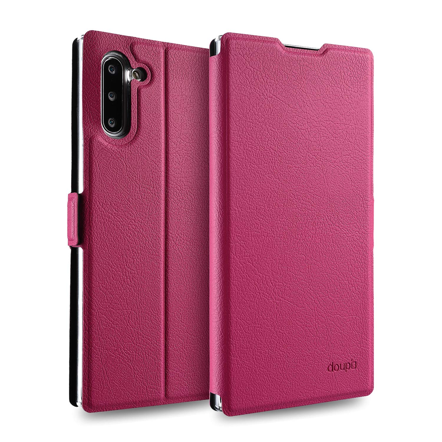 doupi Flip Cover for Samsung Galaxy Note 10, Magnet Protective Flip Case Book Style Screen Protector Stand, red pink