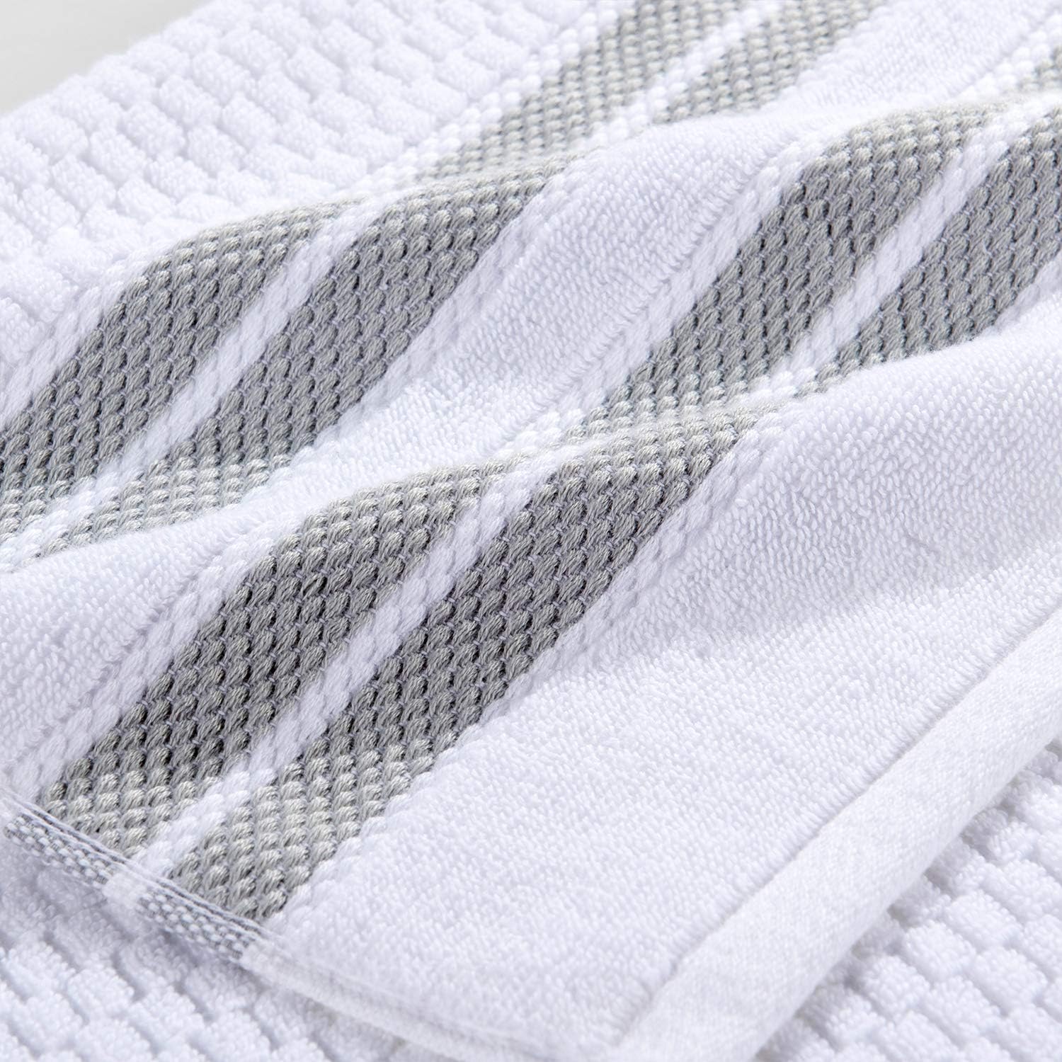 Truly Lou 100% Cotton Quick Dry Textured Bath Towel Set, 6 Piece Set - 2 Bath Towels, 2 Hand Towels and 2 Washcloths, Absorbent, Quick Dry, Soft, Striped Bathroom Towels Mayfield (Light Grey / White): Kitchen & Dining