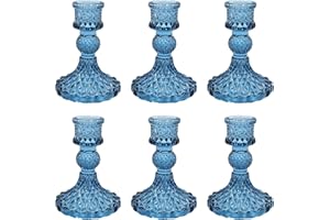 Showin Glass Candlestick Holders Set of 6, Blue Crystal Taper Candle Holders for Table Centerpiece, Home Decorations, Valentine Day, Wedding and Party