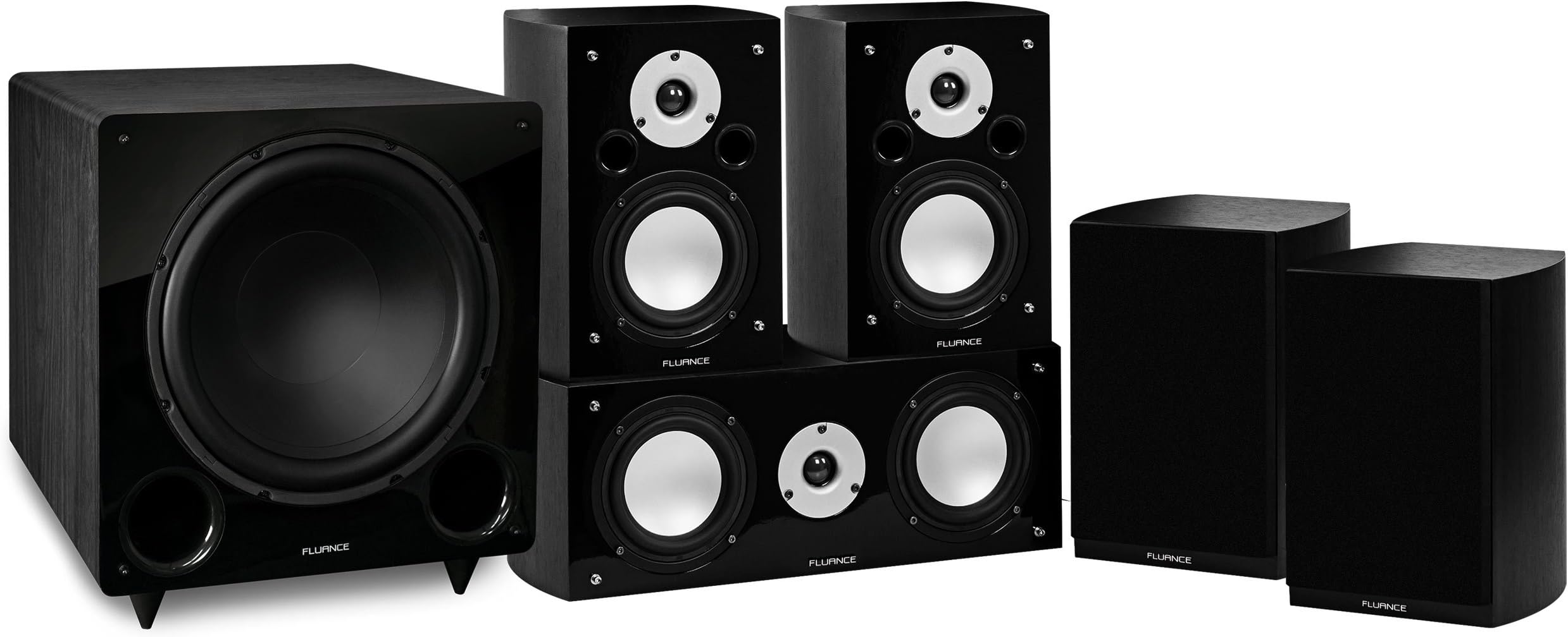 Fluance Reference Series Compact Surround Sound Home Theater 5.1 Channel Speaker System Including Two-Way Bookshelf, Center, Rear Surround Speakers, and DB12 Subwoofer - Black Ash (XL51BC)