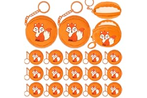 Elecrainbow 15 Pack Fox Mini Coin Purses with Keyring for Woodland Animals Forest Wild Camp Themed Goodie Bag Stuffer, Present for Friends, Creative Souvenirs,Birthday Party,Orange