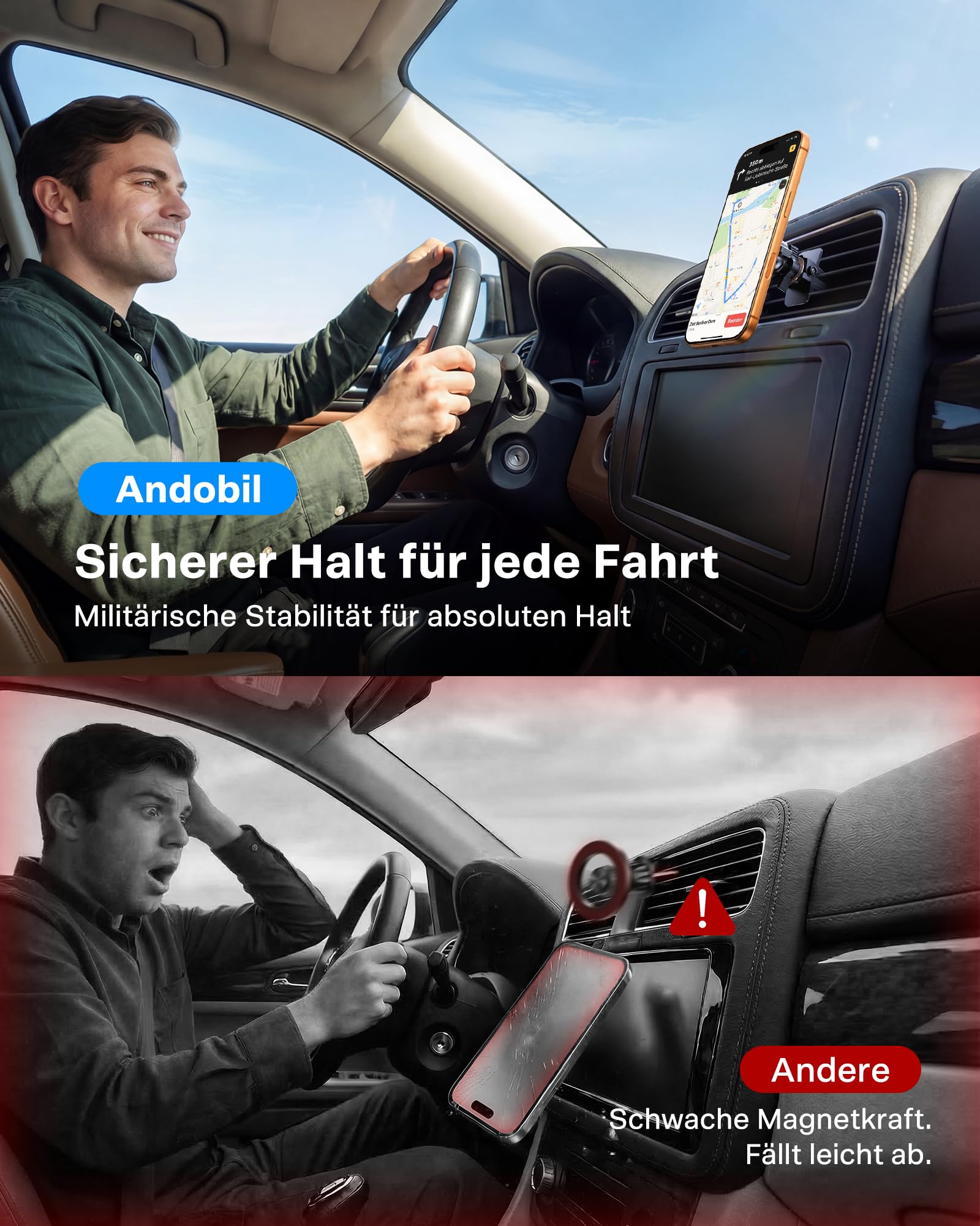 andobil Militar Handyhalterung Auto Magnet [20*N56 Starker Magnet] für Magsafe Autohalterung [2026 Upgraded Lüftungsclip], Handy Halterung Auto Lüftung Kompatibel mit iPhone 17 16 15 14 13 Pro Max 5