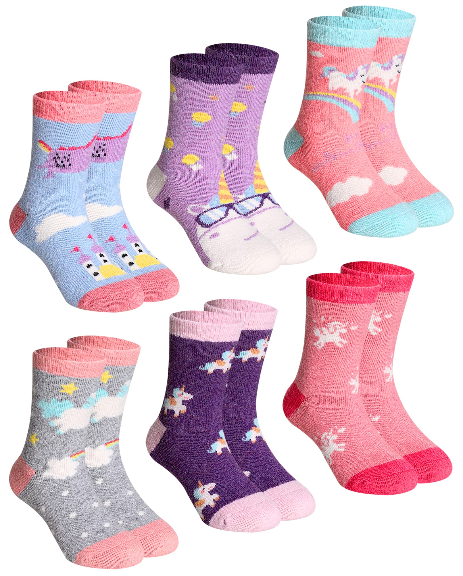 Photo 1 of DoSmart Children's Winter Warm Wool Solid Color Socks Kids Boy Girls Thermal Crew Socks 6 Pairs(Unicorn C, 4-7 Years)