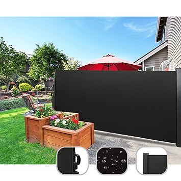 CCLIFE Seitenmarkise Ausziehbar Sichtschutz Windschutz Sonnenschutz TÜV mit Alu-Rolle, Farbe:Schwarz, Größe:160x300cm