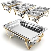 Chafing Dishes for Buffet, 4 Pack Chafing Dish Buffet Set, 9QT Elegant Gold Colors Stainless Steel with Folding Frame Chafing Dish Buffet Set, Food Warmers for Parties, Weddings, Holiday Parties, etc