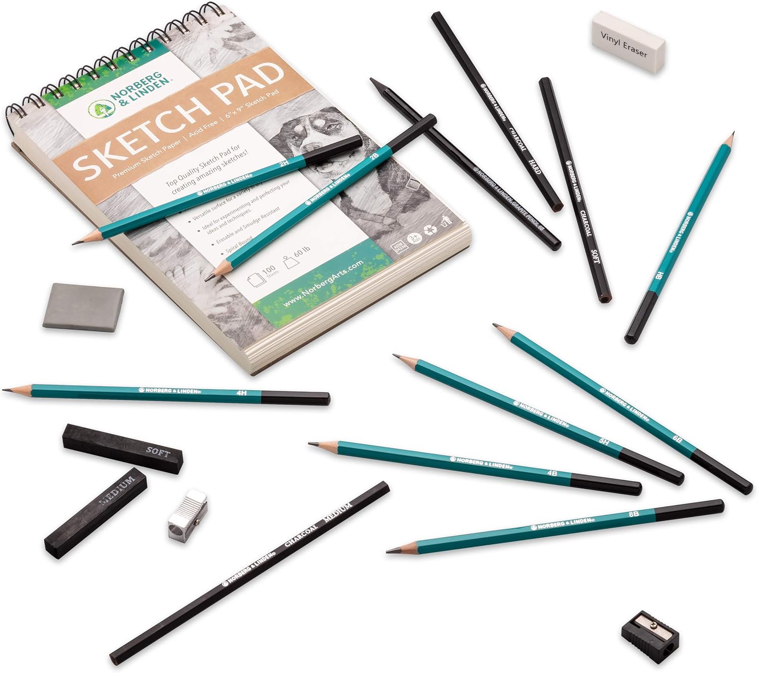 Norberg & Linden Drawing Set, Sketching and Charcoal Pencils, 100 Page Drawing Pad - Image 3