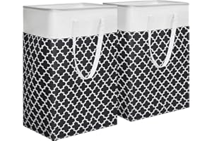 Haundry 24.5" Tall Slim Laundry Hamper Basket with Long Handles, 2Pcs Large Thin Collapsible Waterproof Double Storage Basket