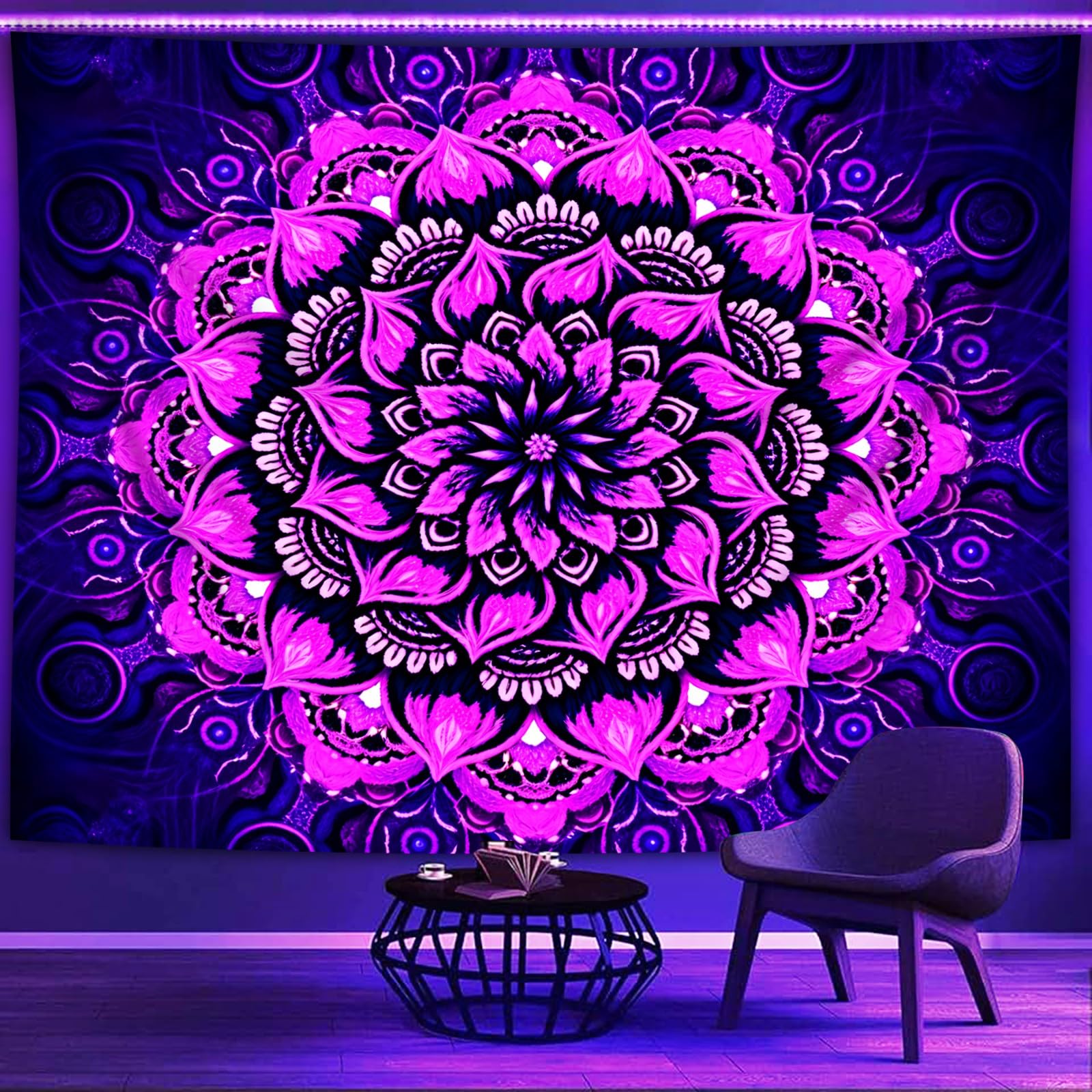Psyhilar Blacklight Mandala Tapestry Wall
