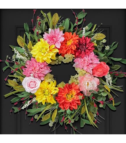 Couronne D'automne 61 Cm Pour Porte - Composition Fleurs Et Fruits Artificiels, Déco Ferme Ou Porche - 10