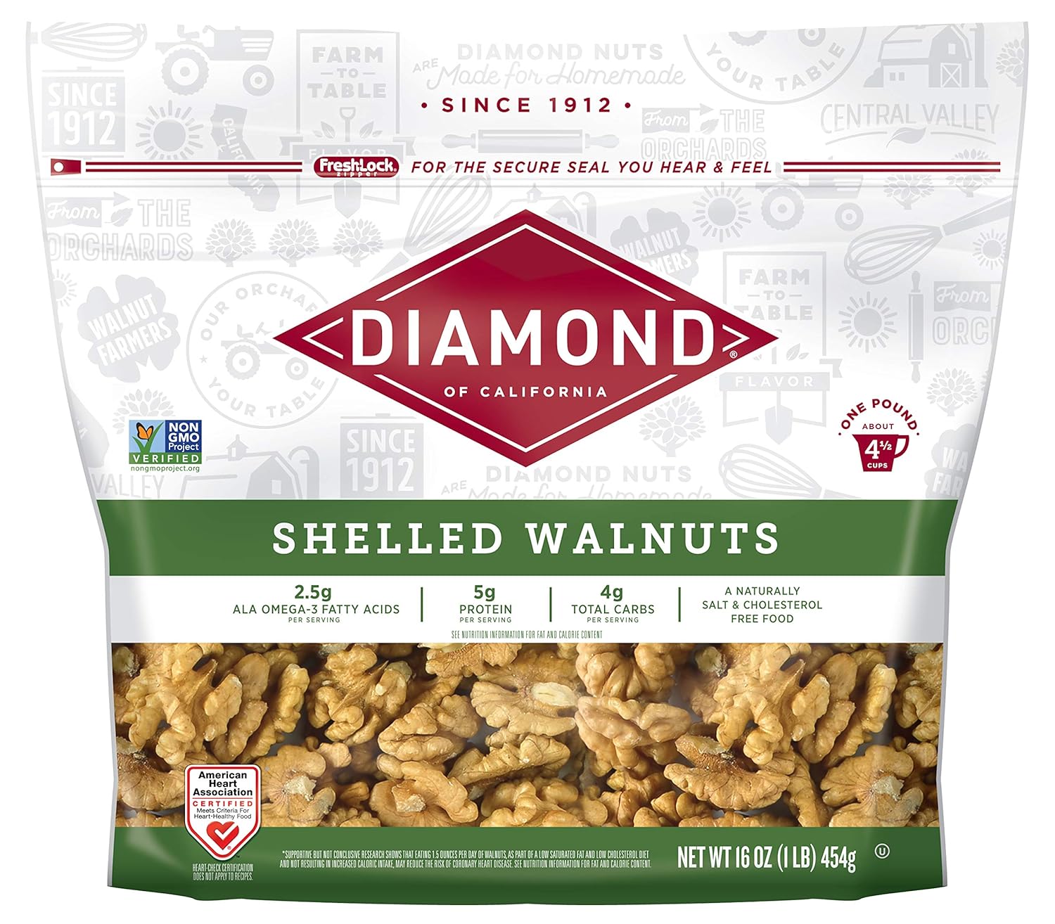 Diamond of California, Shelled Walnuts, 16 Ounce Prime Pantry