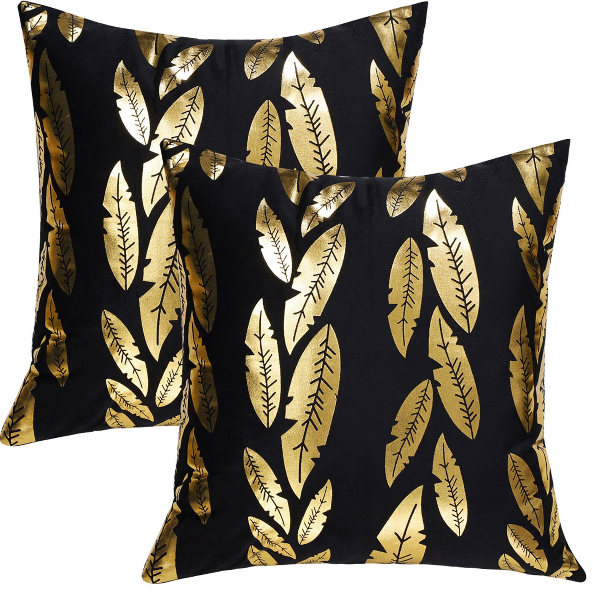 sourcing map Set of 2 Throw Pillow Cover Gold Geometric Pattern Modern Square Pillow Case Shams Bronzing Flannelette Cushion Cover for Bedroom Sofa Car,Black,18 x 18 Inches