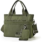 Small Canvas Tote Bag with Multi Pockets, Crossbody Shoulder Bag with Compartments and Zipper, Lightweight Adjustable Tote